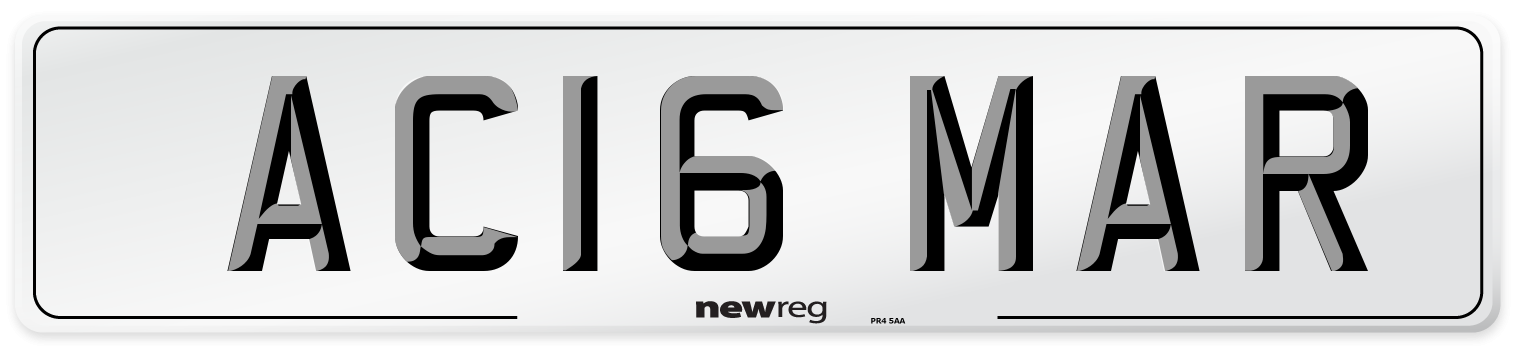 AC16 MAR Number Plate from New Reg